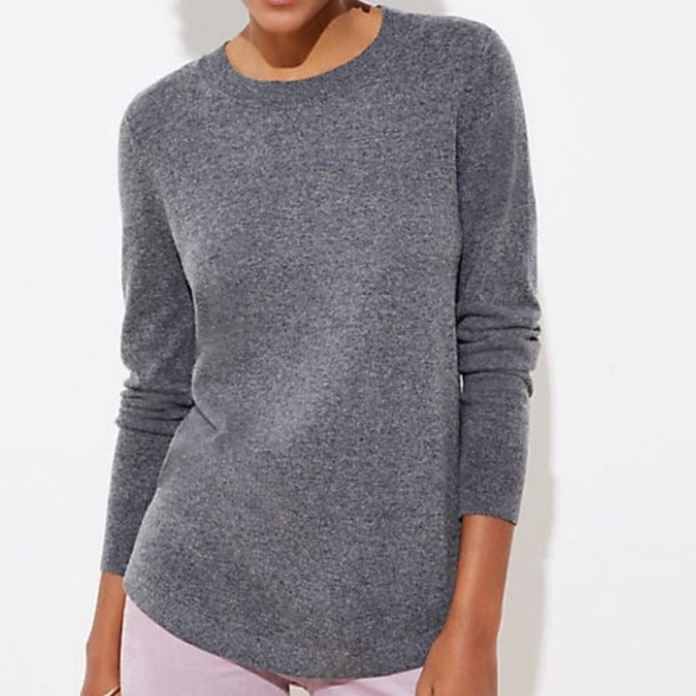 LOFT Grey Ling Sleeved Crewneck Sweater M